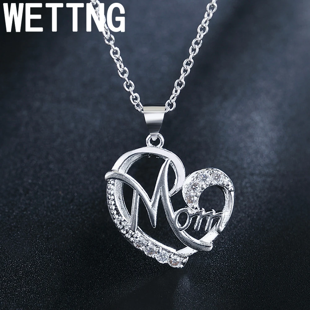 

925 Sterling Silver Charm MOM AAA Zircon Heart Pendant Necklace For Women Luxury Fashion Party Wedding Accessories Jewelry Gifts