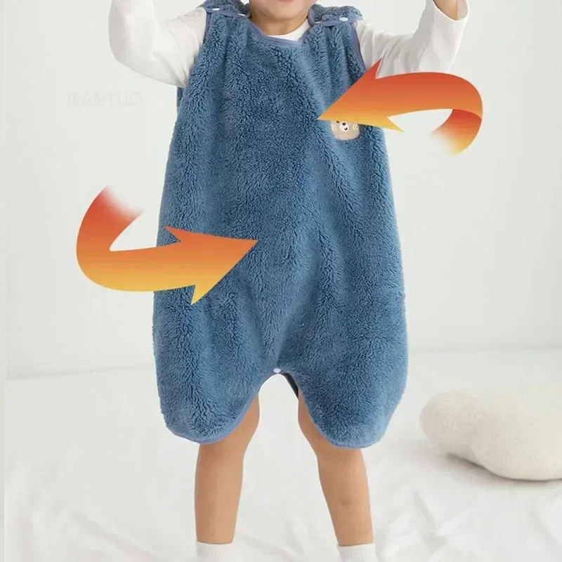 Kids Pajamas Children Warm Sleeveless Coral Fleece Winter Anti Kick Quilt Cute Cartoon Boys Girls Crawling Suit