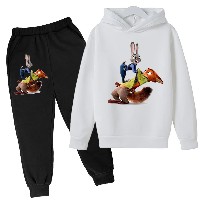 

New Disney Zootopia Rabbit And Fox Kids Suit Warm Sweater Boy Girl Hoodies Pullover Top+Pant Tracksuit Children Sportswear Sets