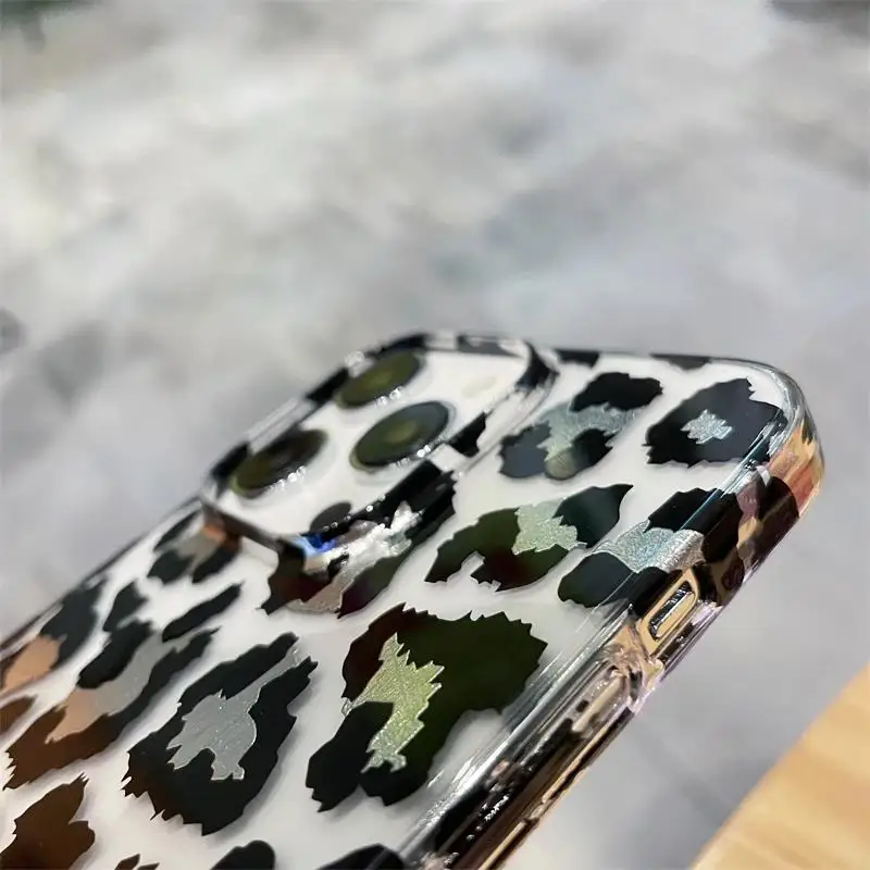 Gorgeous Noble Black Leopard Print Pattern Hard PC Case Transparent For iPhone 15 14 13 12 11 Pro Max Clear Shockproof Cover Men