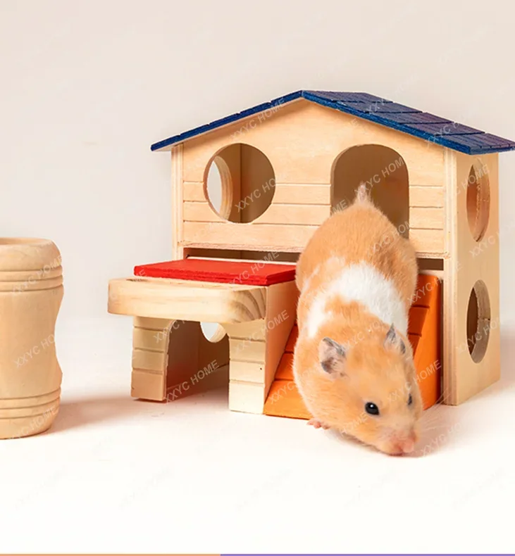 Hamster Landscaping Supplies Swing Villa Anti-Slide Ladder Toy Natural Wooden Arch Bridge Fence