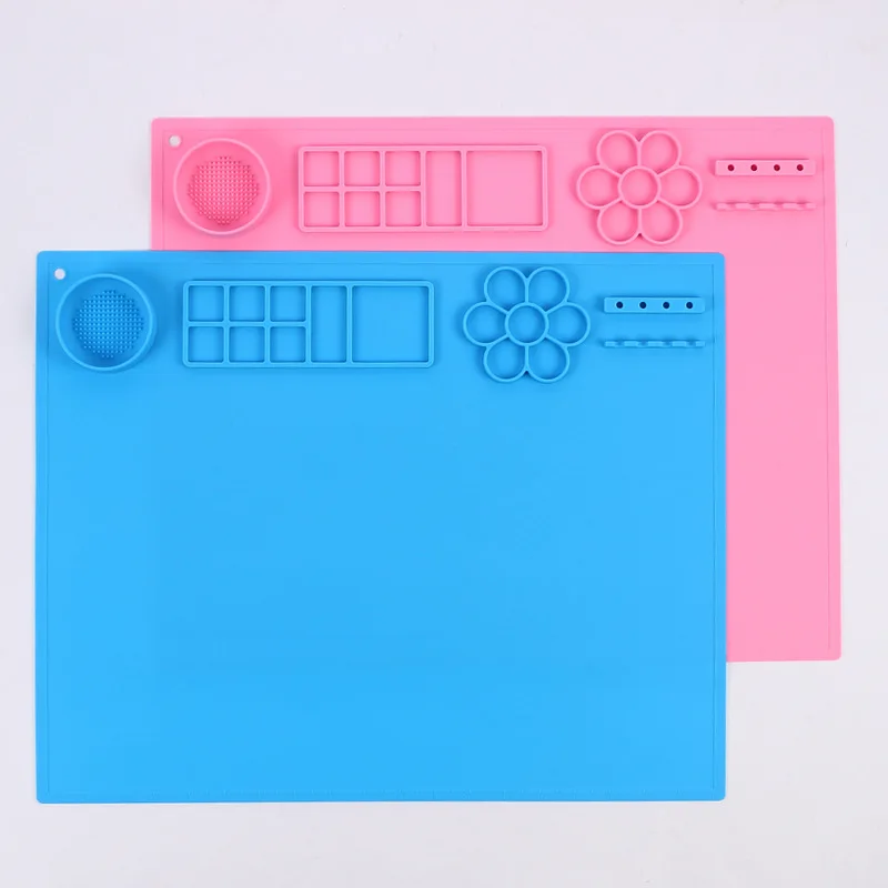 Silicone Painting Mat Kids Art Crafts Pads with Cup and Paint Brush Holder Palette DIY Handmade Mat 4
