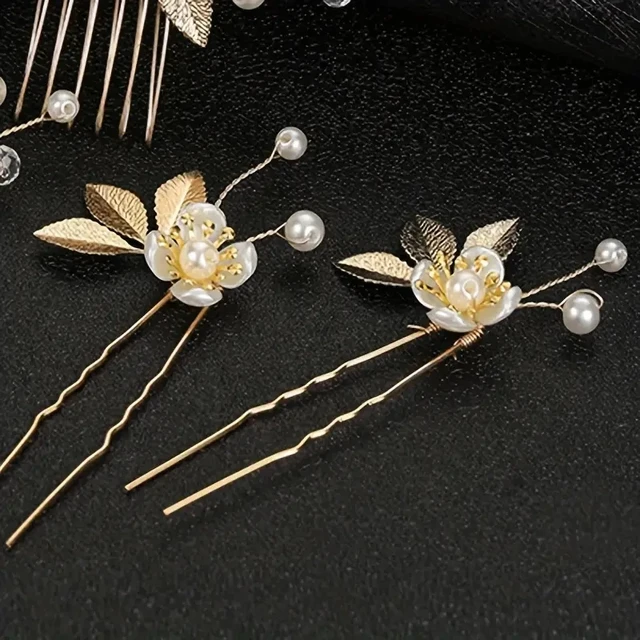 5 Pcs Crystal Luxury Hair Accessories Set Sweet Romantic Women's Bride Party Wedding Accessories Jewelry Hair Clip Hair Comb Set 2