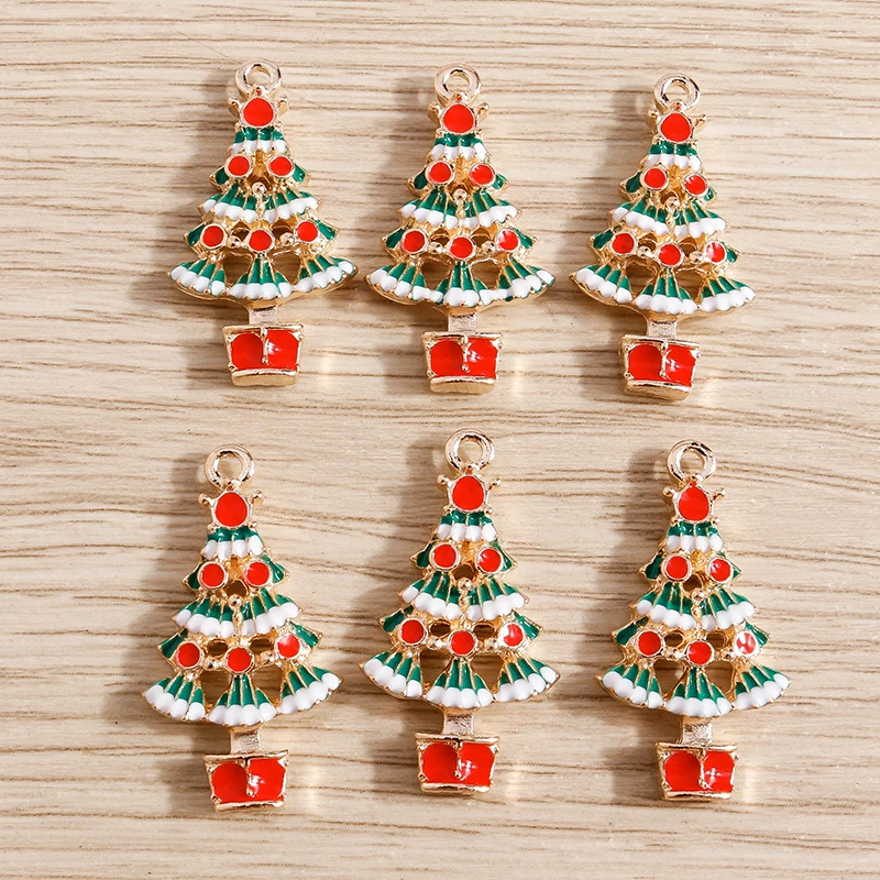 

10pcs Cute Enamel Christmas Tree Charms Pendants for Jewelry Making DIY Drop Earrings Necklace Handmade Keychains Crafts Gifts