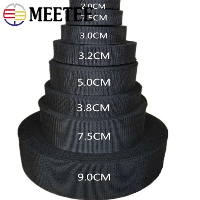 10M Meetee 20mm-100mm Black Polyester Webbing Band Backpack Strap Pet Collar Tape Belt Bag Sewing Bias Clothes Ribbon Accessory