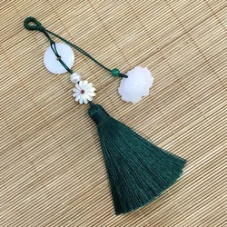 Pendentif avec pompon en forme de nœud chinois, pendentif rond en chrysanthème, blanc, Jade, vert foncé, rétro, accessoires pour vêtements du palais Qing 