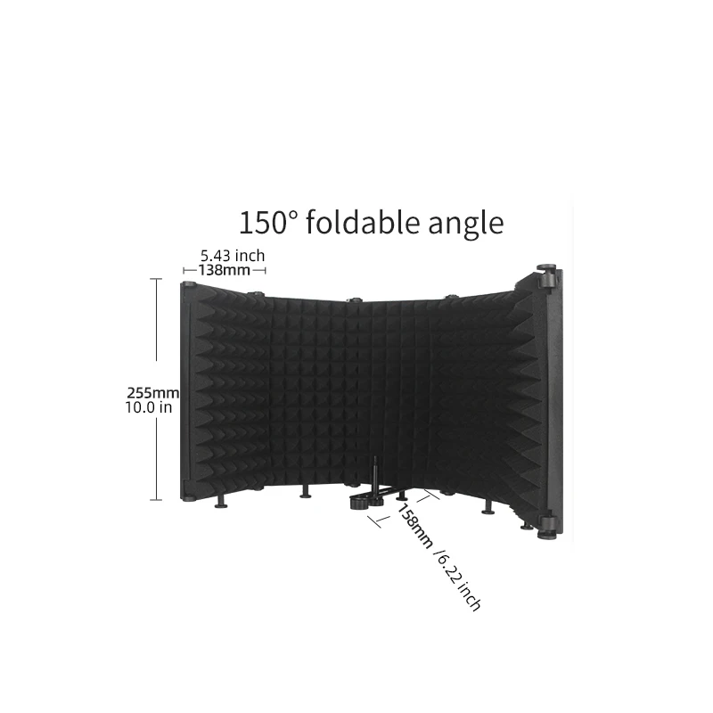 Professional Studio Microphone Isolation Shield with 3/5 Panel AdjustableReflectionFilter-High-DensityFoamPyramidDesign