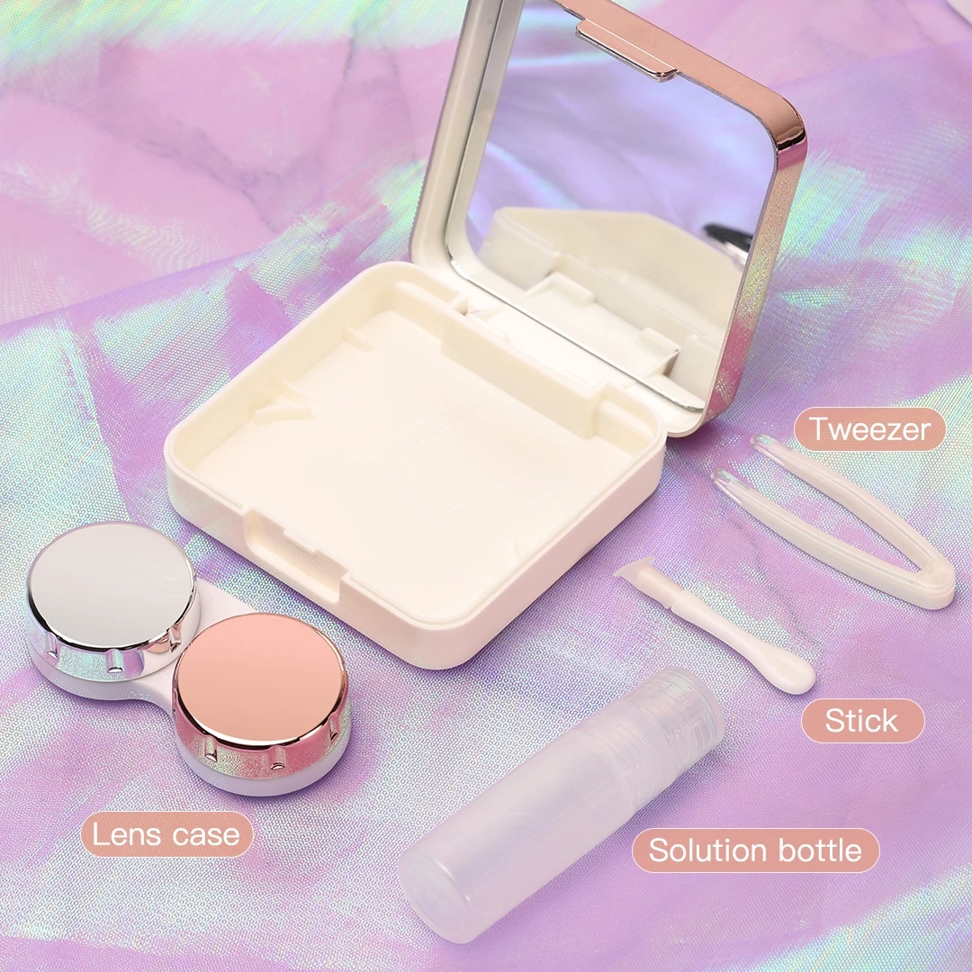 Color Contact Lenses Case with Mirror Unisex Lovely Travel Kit Cute Style Solid Container Glasses Lenses Box