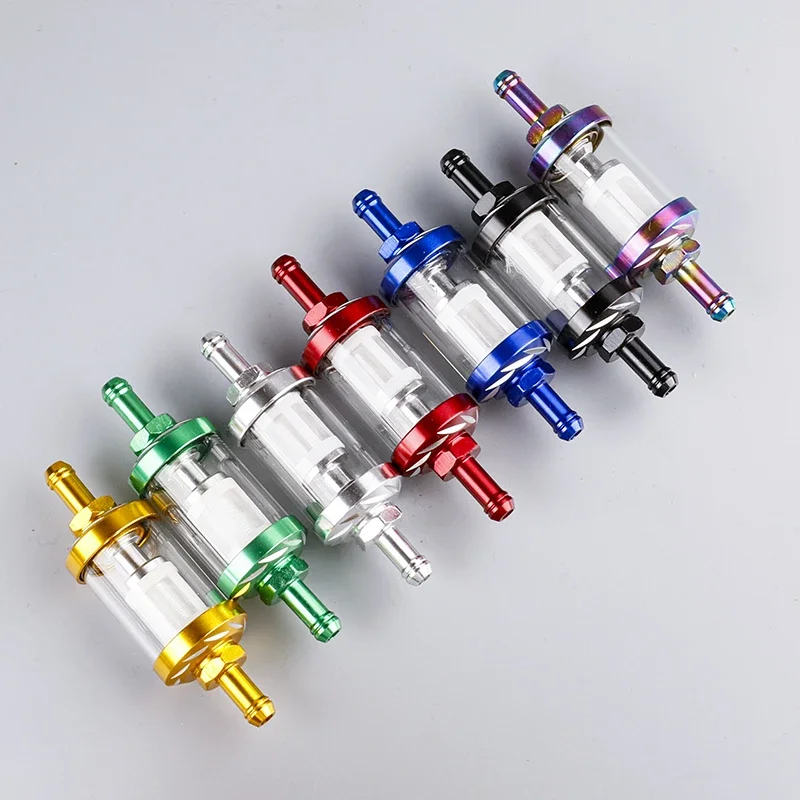 Motorcycle Fuel Filter 8mm CNC Aluminum Alloy Glass Gas Fuel Gasoline Oil Filter for Dirt Pit Bike 125/140/150/160cc CRF70 90 110 TTR100 110 KLX65