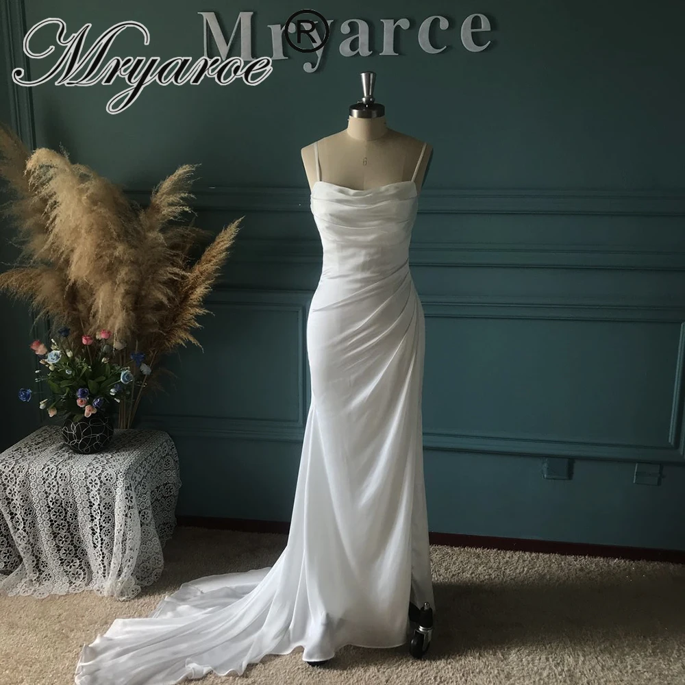 Mryarce Einfache Klassische Silk Crepe Hand Drapierte Open Bein Hochzeit Kleid Seite Slit Brautkleider
