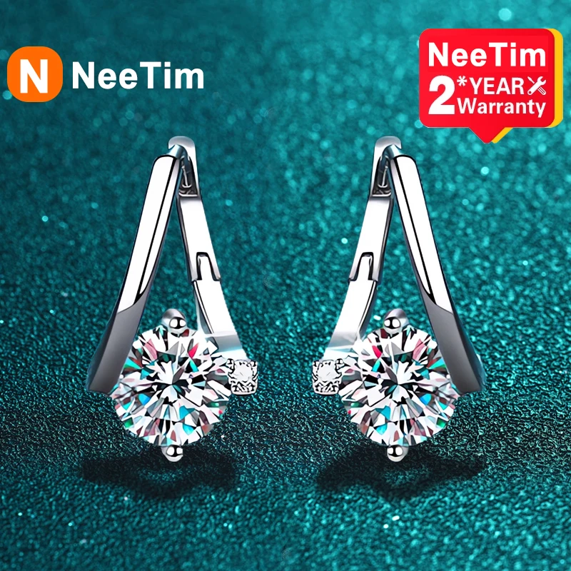 Neetim 1 Carat Moissanite Orecchini Per Le Donne 925 Sterling Silver Ear Stud Hoops Diamond Engagement Wedding Fine Jewelry Gift