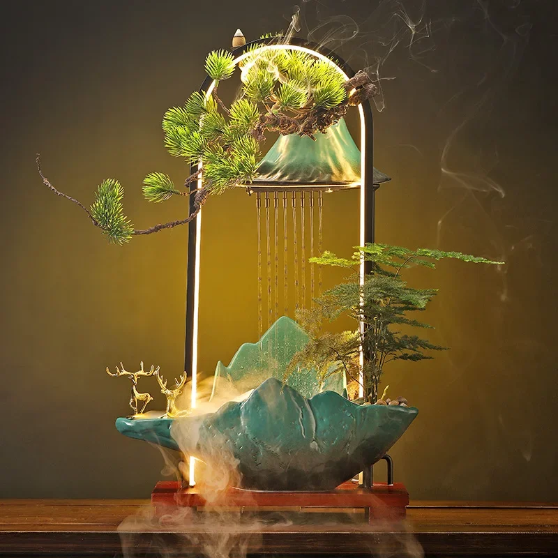 Lucky Hanging Water Fountain Decoration Chinese Lamp Ring Backflow Incense Burner Circulating Water