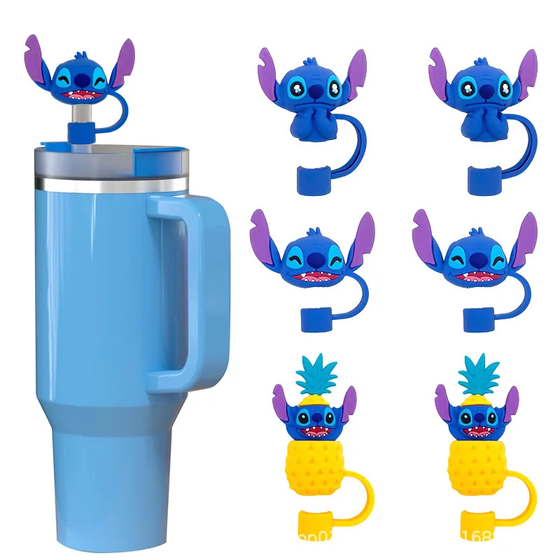 3pcs Cartoon Disney Stitch Straw Set For Stanley Drink Straw Plug Accessories Kawaii Silicone Cover Cap 10MM Party Decorations