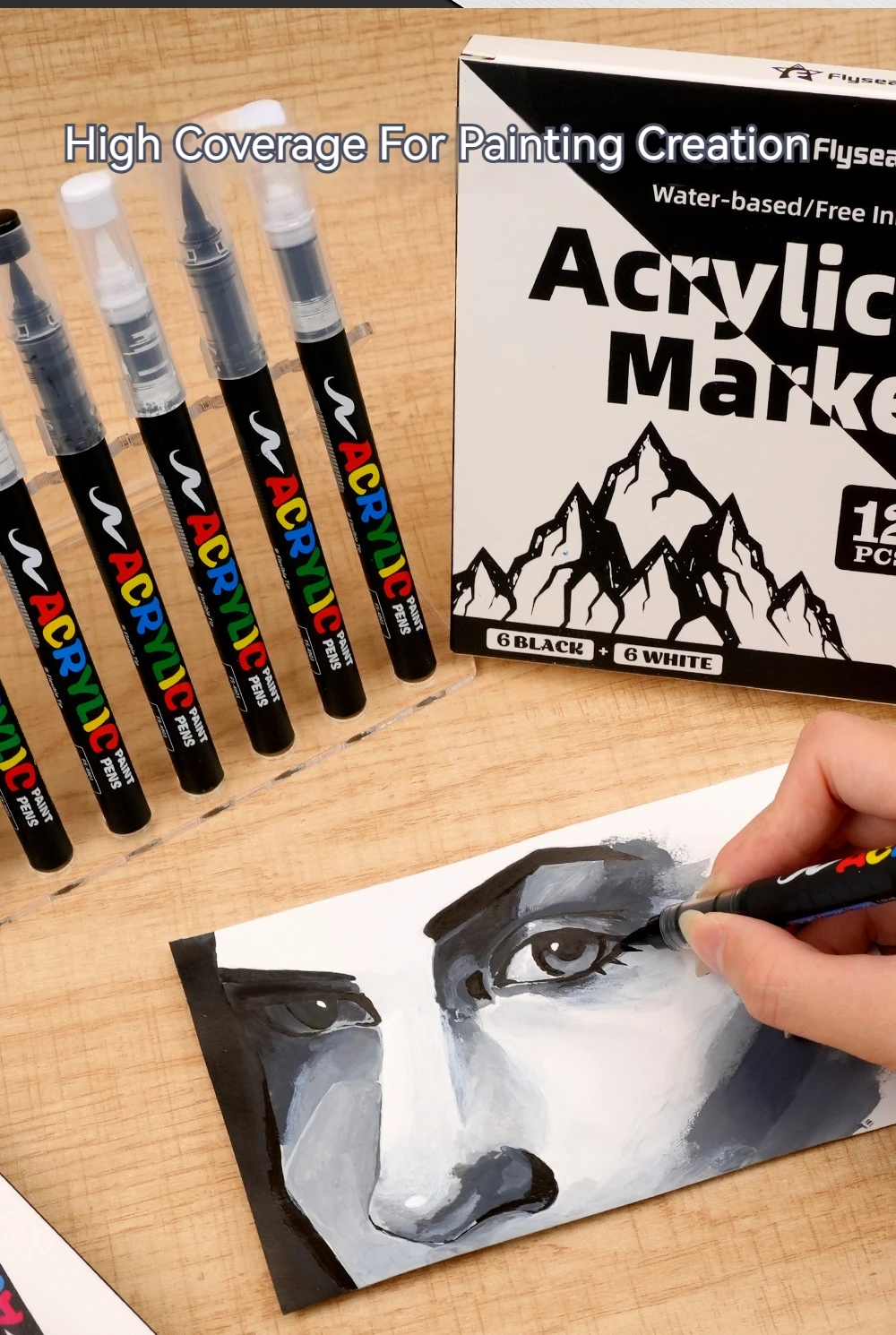 8 Stück Schwarz-Weiße Acryl-Farbstifte, Farbmarker mit Hohem Tintenvolumen für Zeichnen, Skizzieren, Holz-, Glas- und Stoffkunst – Detail 7