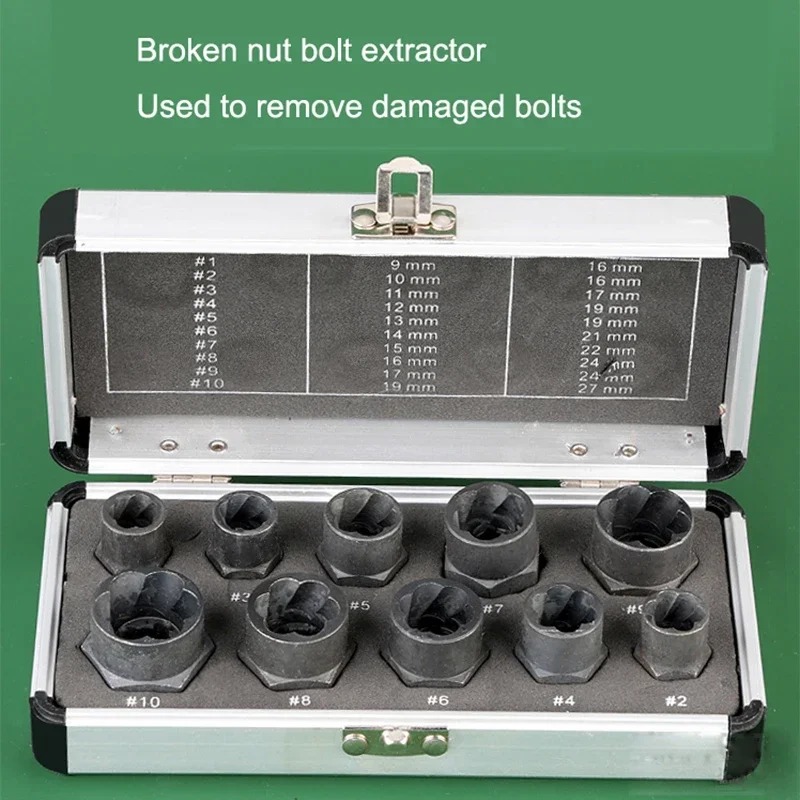 

10-piece Set of Broken Nut Bolt Extractor Anti-tooth Sleeve Hexagonal Rusty Broken Wire Extractor Screw