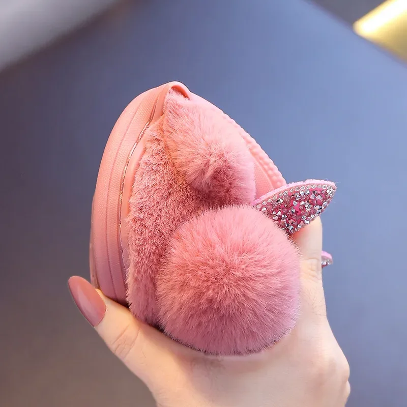 Baby Girls Cotton Slippers 2022 New Winter Children's Shiny Sequins Fur Slippers Boys Home Indoor Shoes Anti-slip Kids Slippers 6
