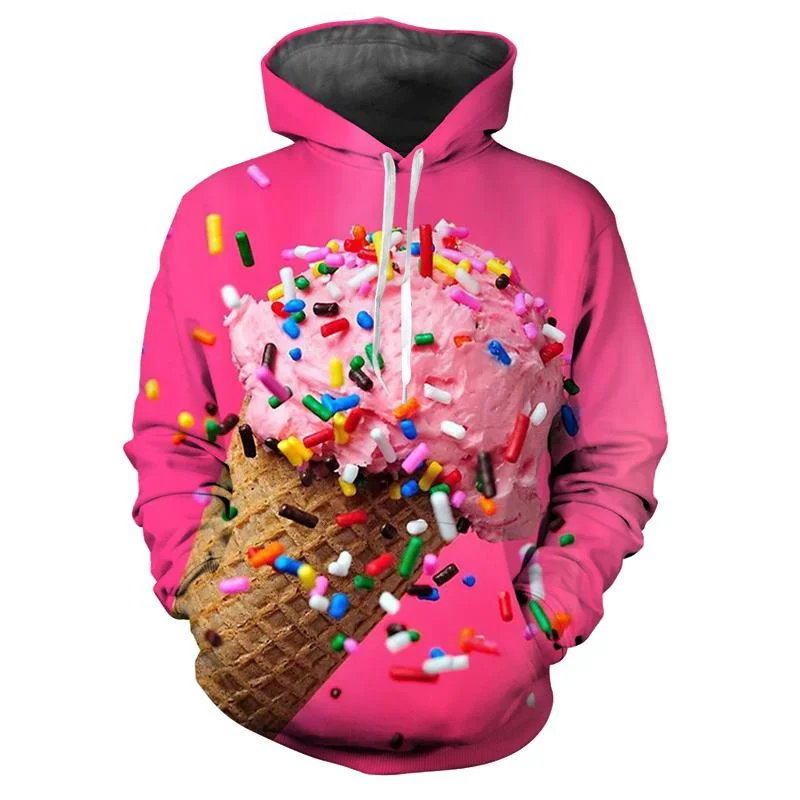 thumbnail image 1 of Sudadera con capucha con estampado 3D de helado de comida para hombre, ropa de primavera y otoño, sudadera de manga larga, sudadera con capucha de calle de talla grande, 1 of 5