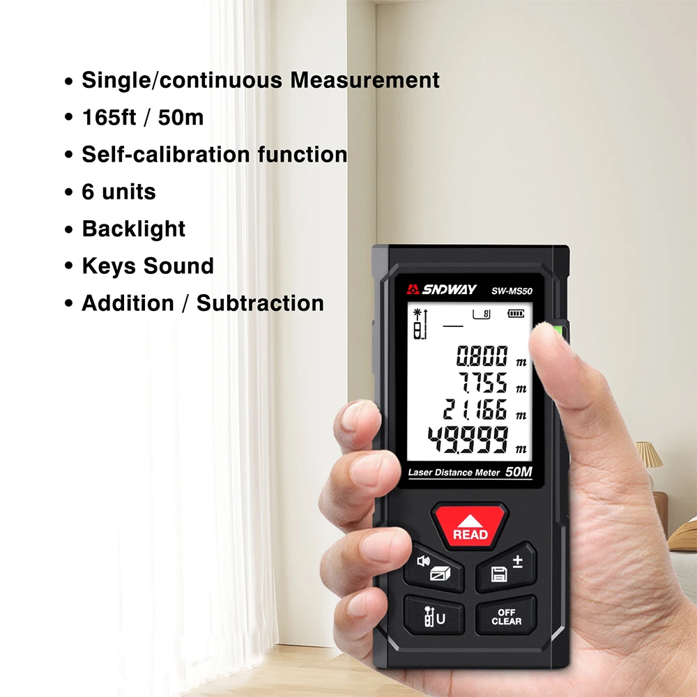 Laser Distance Meter 50M 70M 100M SNDWAY Rangefinder Digital Laser Tape Measure Range Finder Self Calibration Tool