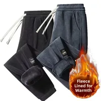Trendy Corduroy Joggers Loose Fit Fleece Lined Men's Casual Pants Autumn Winter plus Size Elastic Waist Youth Fashion