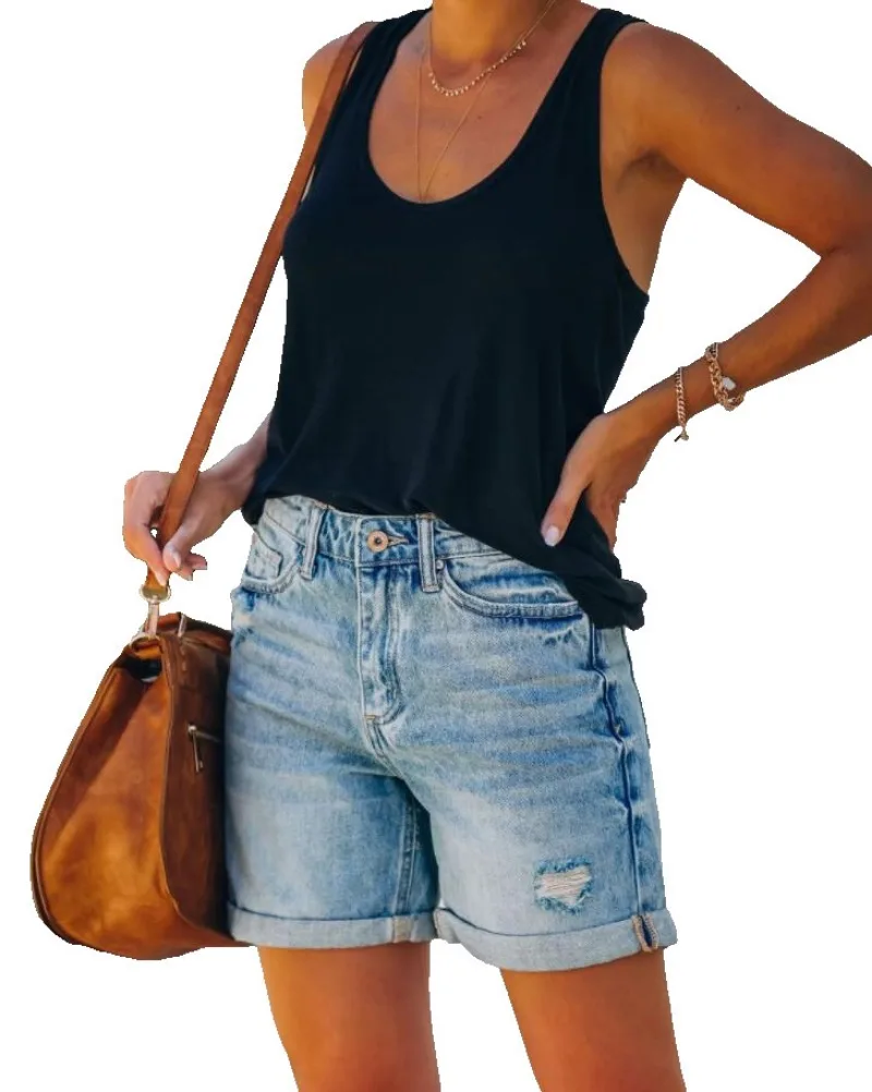 2023 Summer Plus Size Denim Shorts Indie Style Women Casual Loose Elastic High Waist Wide Leg Straight Short Jeans Streetwear