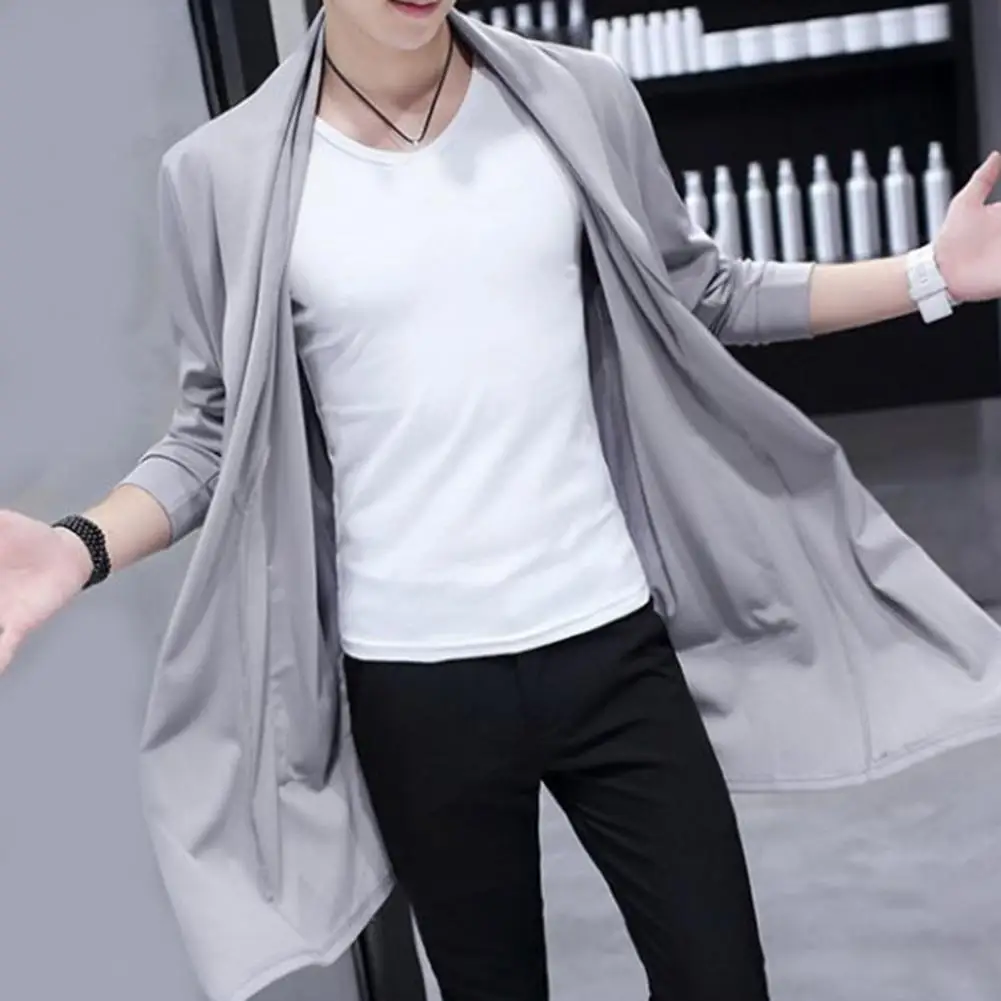 

Simple Men Trench Windbreaker Thin Outwear Cloak Long Sleeve Open Stitch Lapel Cloak Coat Slim