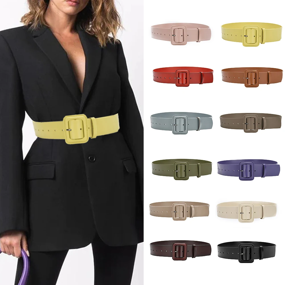

Belt PU Leather Ladies Alloy Buckle Wide Belt Solid Color Slim Cummerbunds Classic Corset Belt Adjustable Elegant Waistband