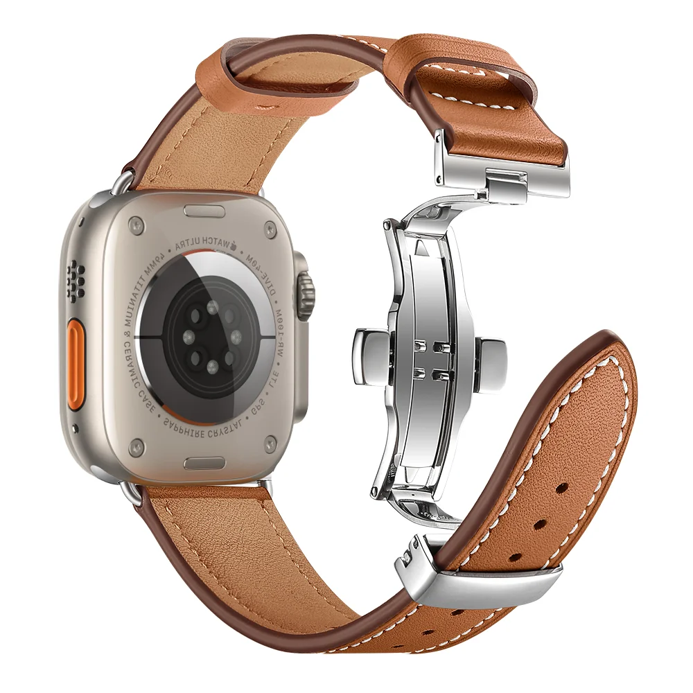 

Ремешок кожаный для Apple watch band 45 мм 41 мм 44 мм 40 мм 42 мм 38 мм ultra 49 мм, браслет correa для iWatch series 8 7 SE 6 5 4