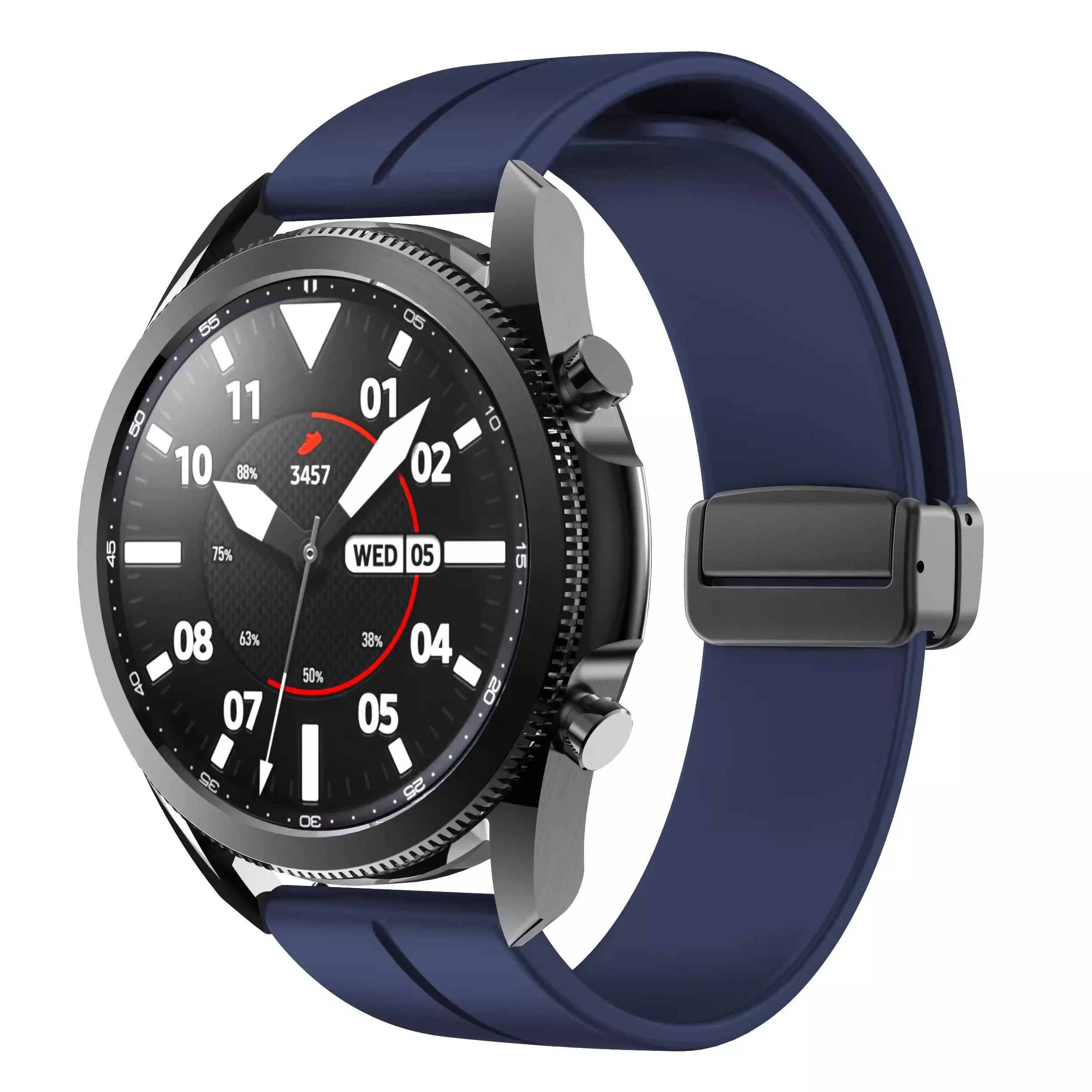 Magnetic Folding Buckle Silicone Smartwatch Band - Universal 46mm Watch Strap Bracelet