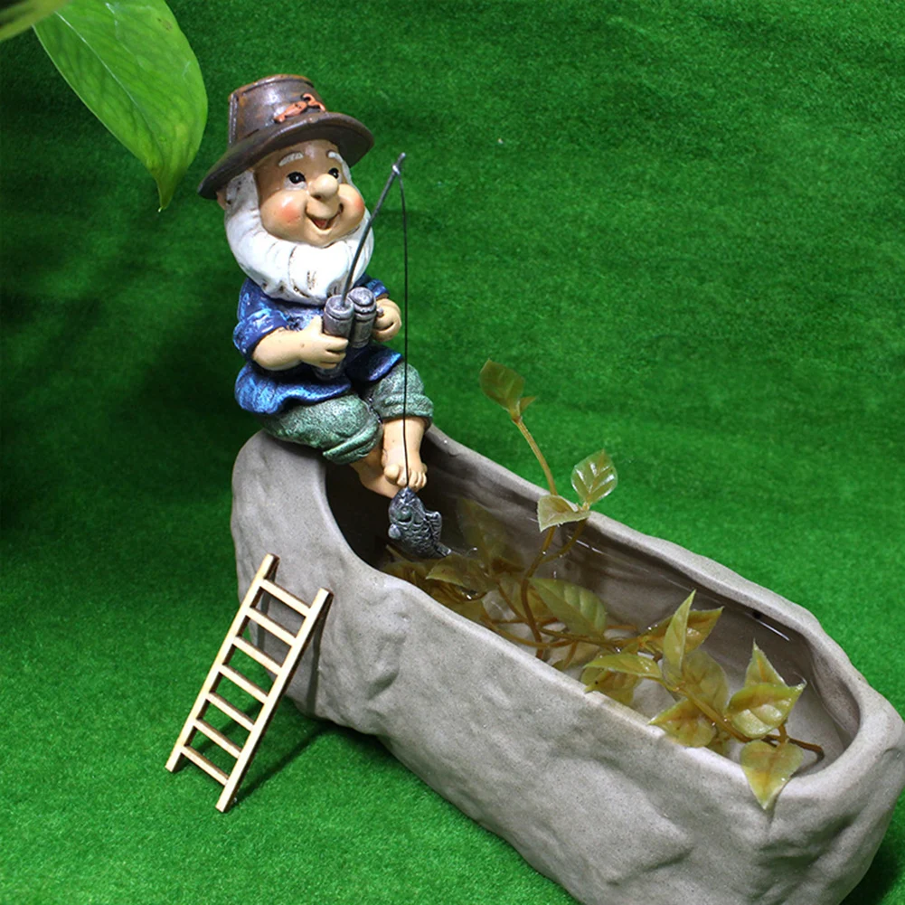 Garden Gnome Statue Resin Fishing Dwarf Elf Figurines Naughty
