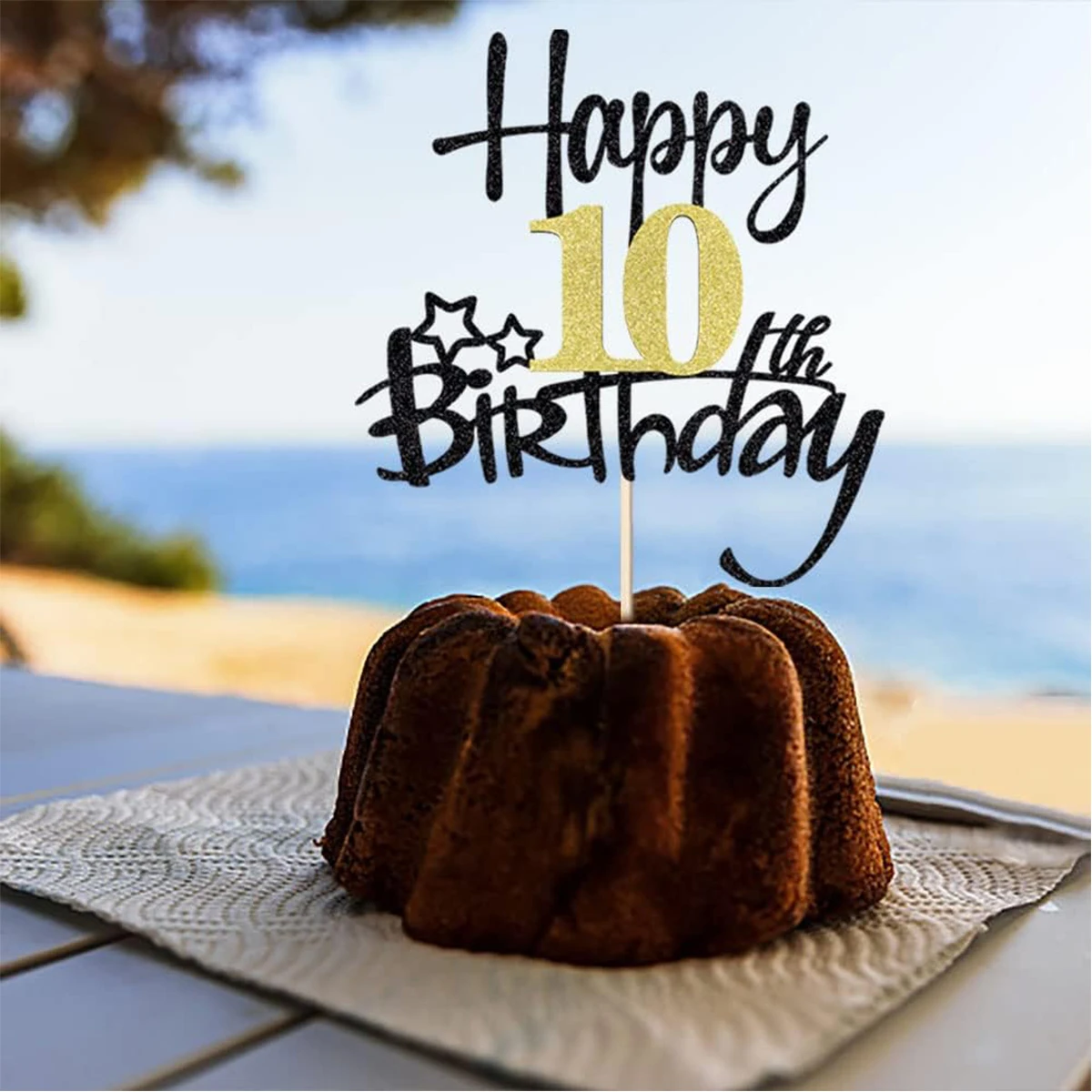 Kit Decorazione Torta 10° Compleanno - 9 Pezzi Con Candele Numerate Oro E Nero, Topper Stelle E Cuori - Foto 10