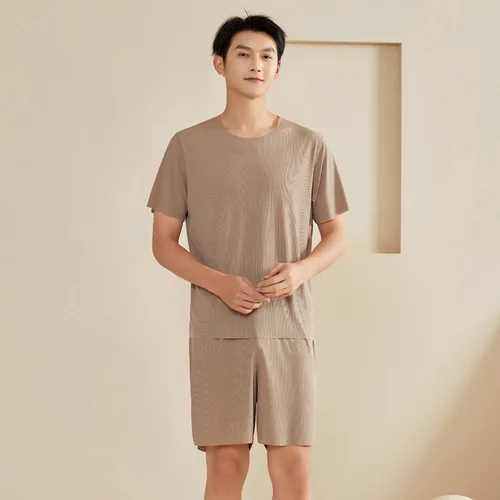 남성용 잠옷 수트 티셔츠 반바지, 캐주얼 홈웨어 세트, 트레이스리스 라운드 넥, 여름 캐주얼 4