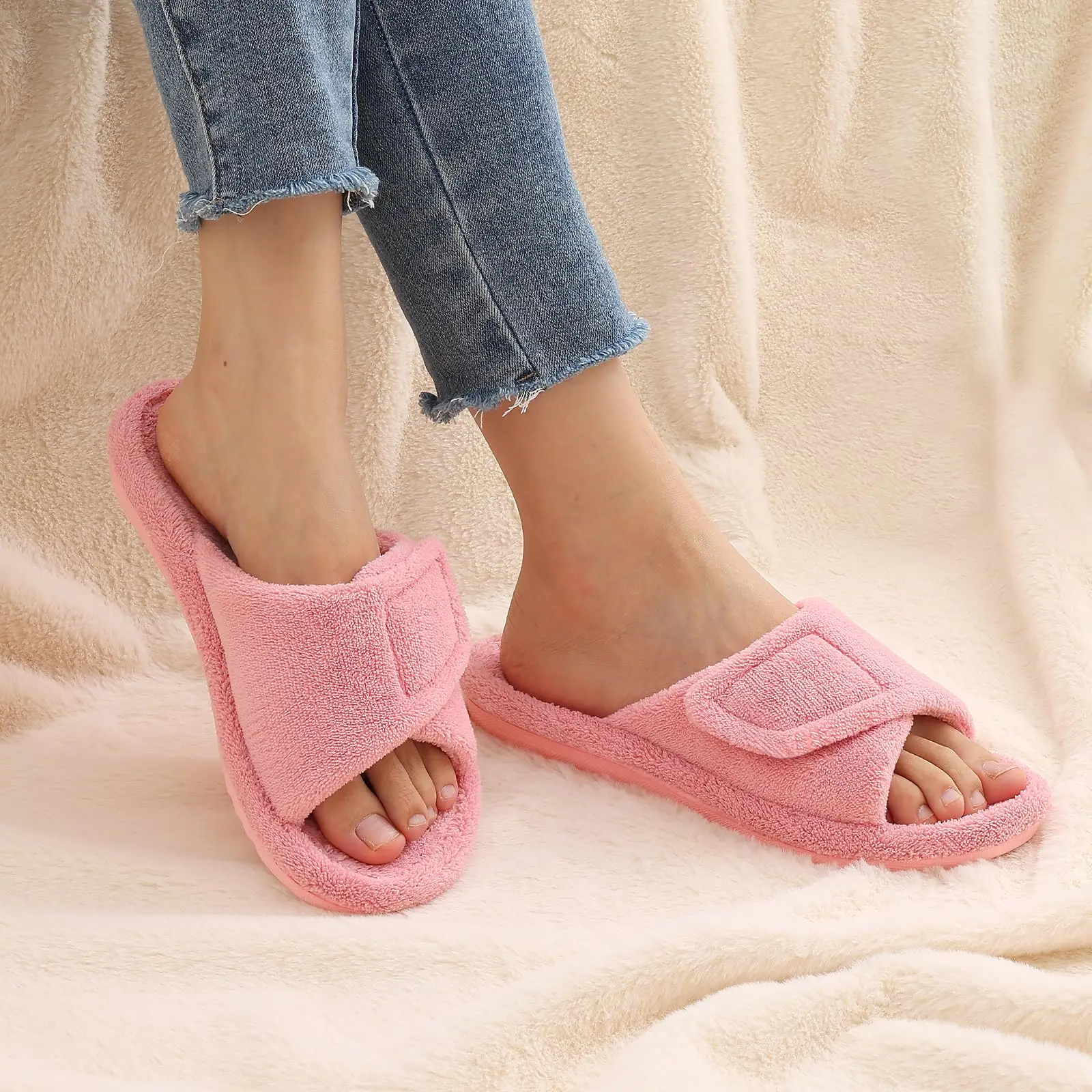 Asgard Winter Fluffy Orthopedic Slippers Open Toe Memory Foam Slippers Indoor Outdoor Adjustable Straps Warm Cozy Anti-slip Shoe 2