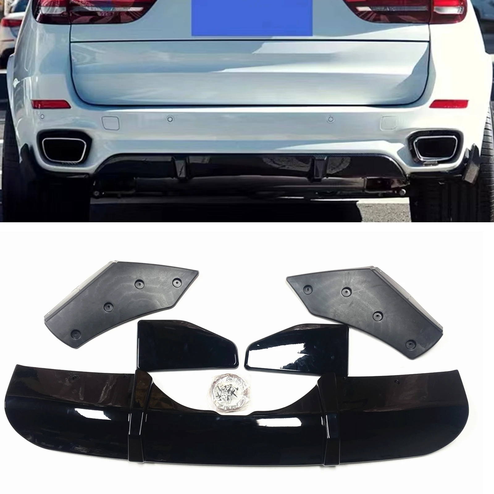 

Диффузор для заднего бампера автомобиля BMW F15 X5 M-Tech 2014-2019, Глянцевая Подсветка для ботинок, нижний спойлер, разделитель, защитная пластина
