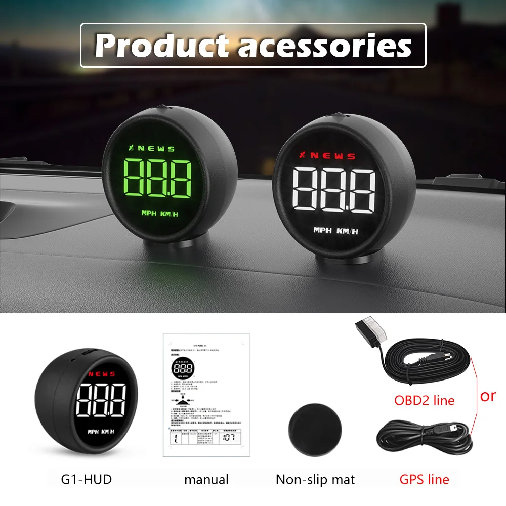 Head Up Display WiiYii G1 Car HUD OBD2 GPS On-board Computer Digital Head Up Display Auto Speedmeter Speed Windshield Projector For All Car