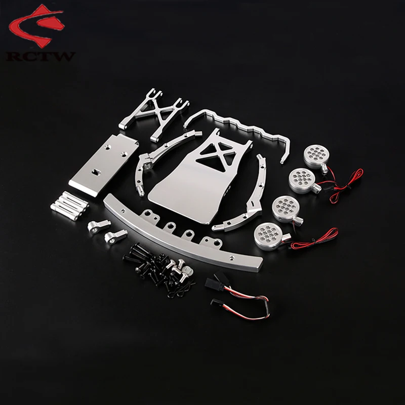 

1/5 Rofun Rc Car Gasoline Parts CNC Metal Front Bumper with LED Light Set for 1/5 HPI ROVAN KM BAJA 5T Truck Spare Upgrade Parts