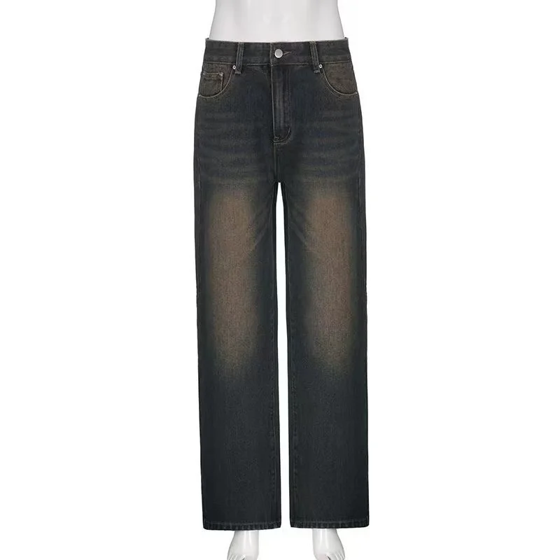 Y2K Women Korean Vintage Streetwear Baggy Jeans High Waisted Straight Wide Leg Pants Denim Trousers Fairy Grunge images - 6