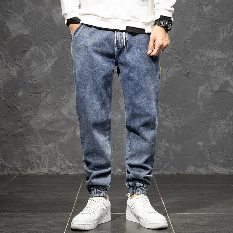 

High Quality Large Size Jeans Men Loose Elastic Waist-tied Pants Fertilizer Autumn Denim Pants