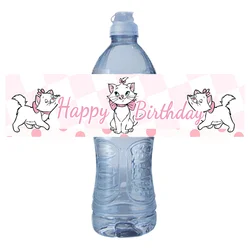 6pcs Disney The Aristocats Marie Cat Pink Happy Birthday Water Bottle Decoration Stickers Supply Baby Shower Party Packing Label