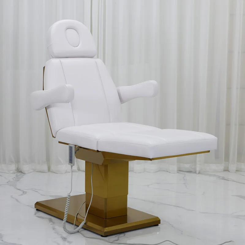 Luxury Stainless Steel White Leather 3/4 Motor Electric Massage Table Facial Massage Bed