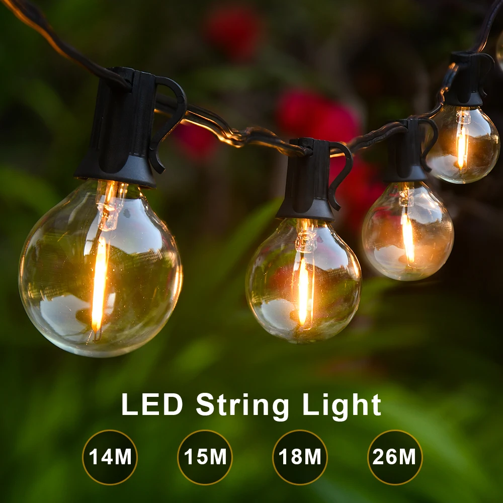 

18M 26M G40 LED String Light Fairy Outdoor Light Garland Retro Wedding Backyard Decoration Garden Patio Light String