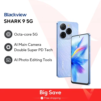 【Première mondiale】Blackview SHARK 9 5G Smartphone 6,67'' HD+ IPS 90Hz Écran NFC 50MP AI Caméra principale GPS Android 14 Téléphone portable 1