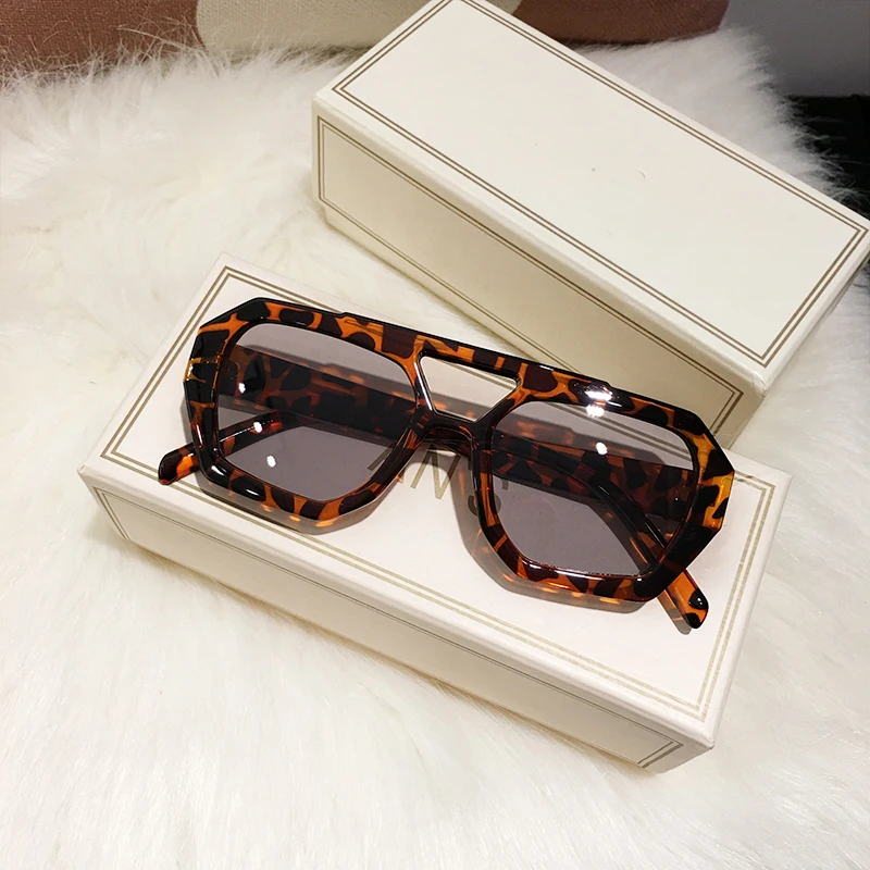 

Retro Double Bridges Pilot Women Sunglasses Brand Designer 2024 Trendy Tortoise Shell Sun Glasses Eyewear Gray lens female UV400