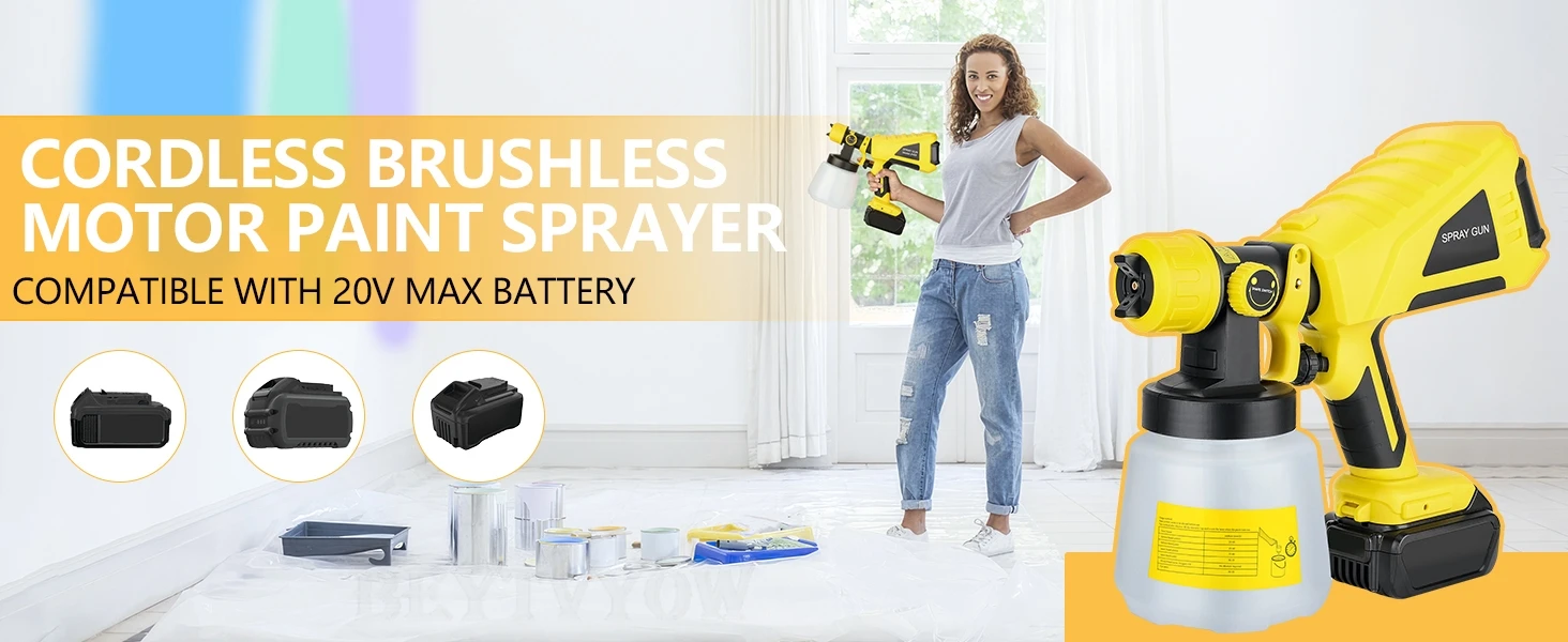 Cordless Paint Sprayer Compatible with Dewalt 20V Battery HVLP Spray Paint Gun B