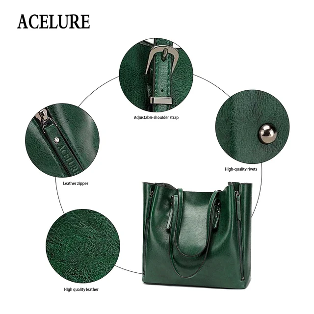 ACELURE Famous Brand Handbag Women PU Leather Shoulder Bag Casual Large Capacity Top-Handle Bucket Bag Simple Style Solid Totes 5