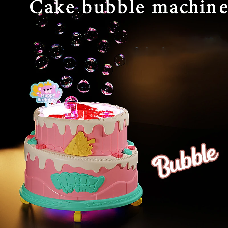 

2023 Kids Electric Cake Bubble Machine Toy Electric Flashing Music Automatic Machine Bubble Toys for Girls Kids Birthday Gift