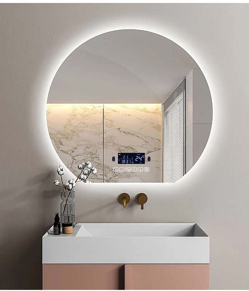 Miroir de maquillage de salle de bain en demi-cercle LED trois