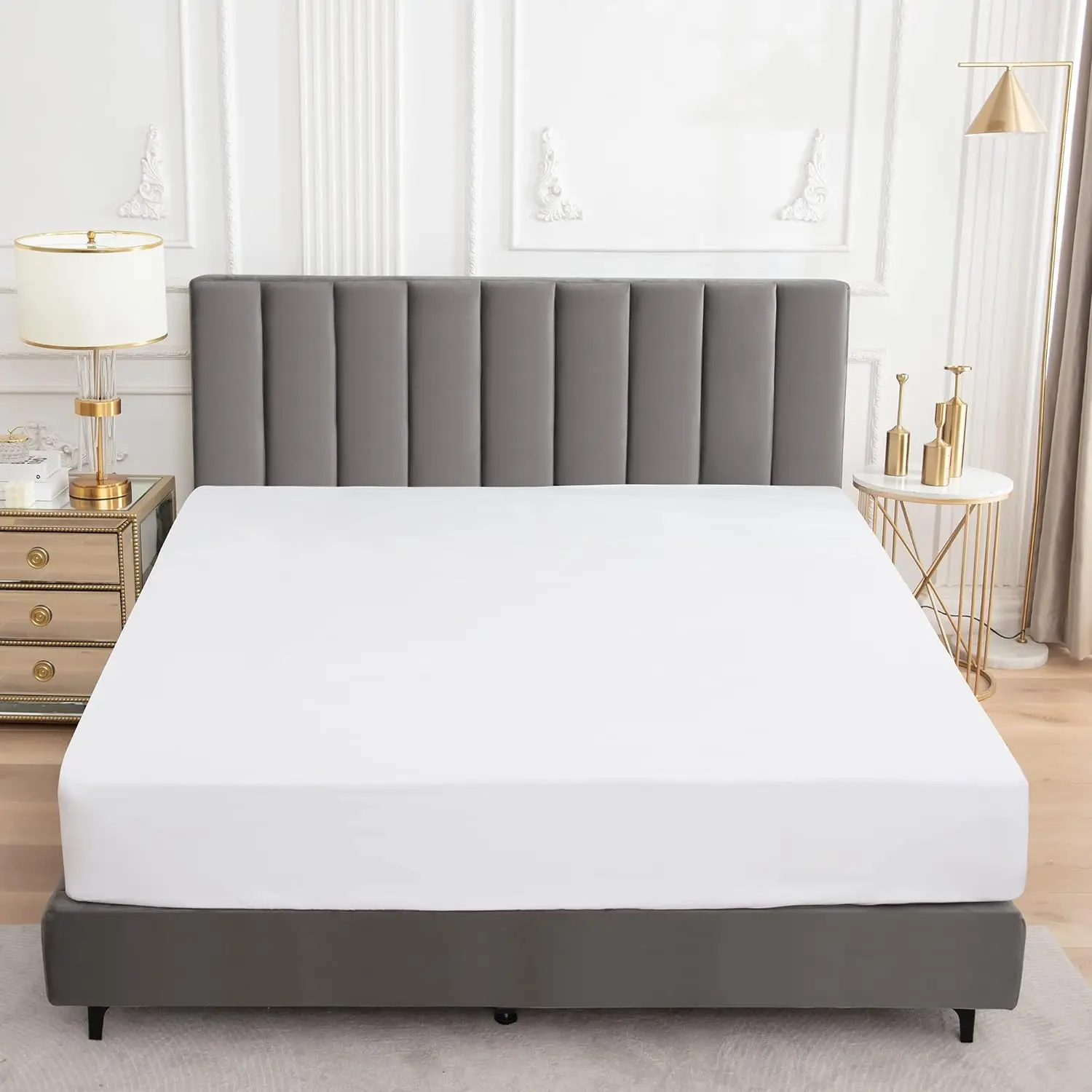 Waterproof Fitted Bed Sheet Comfortable Mattress Protector with Elastic Rubber Band Washable and Easy Care