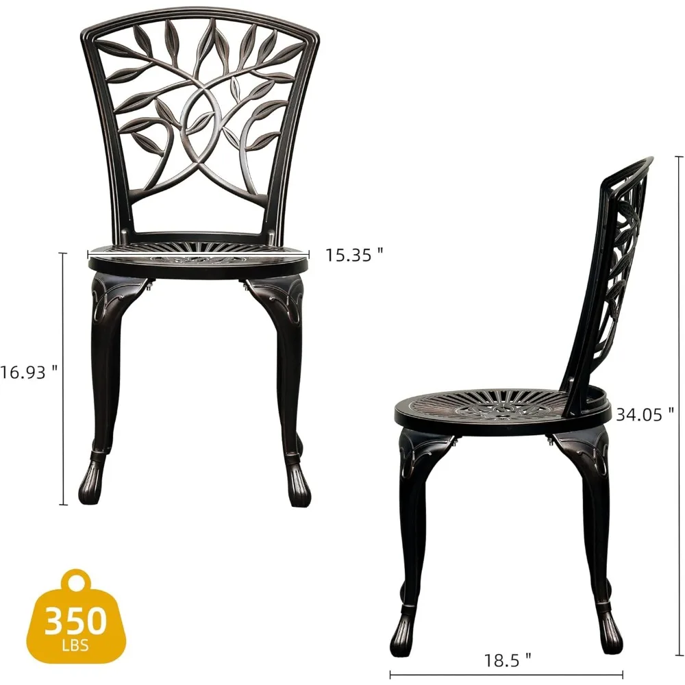 Outdoor Cast Aluminum Chairs Set of 2 All-Weather Patio Dining Chair Adjustable Feet Balcony Backyard