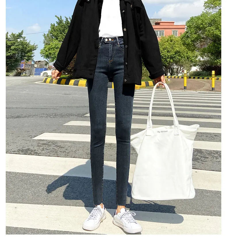 black jeans Plus Size Jeans Female Denim Jeans Womens Skinny Pants Slim Pants High Waisted Stretch Jeans Blue Retro Washed Trousers 714 levis 501