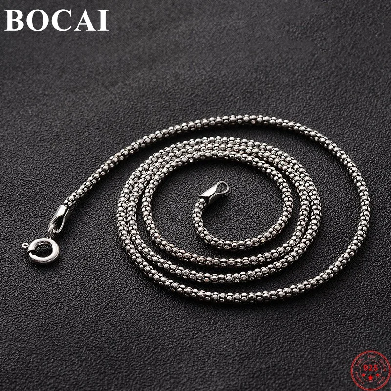 Фото Ожерелье BOCAI S925 из стерлингового серебра для мужчин и женщин, модная новинка 2023, 1,5 мм, 1,8 мм, 2,5 мм, 3,0 мм, цепочка из попкорна, ювелирные изделия из чистого серебра №1